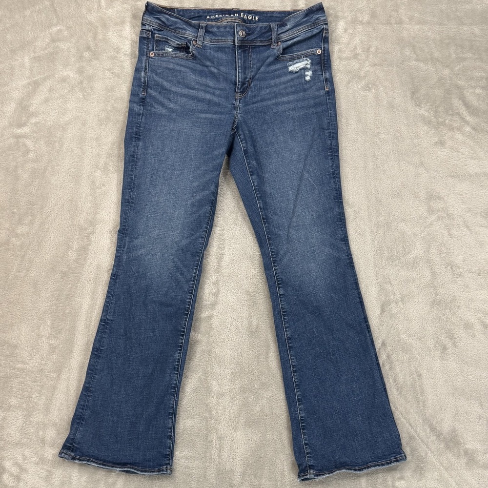 American Eagle Jeans Womens 10 Short Kick Boot Flare Blue Next Level Stretch